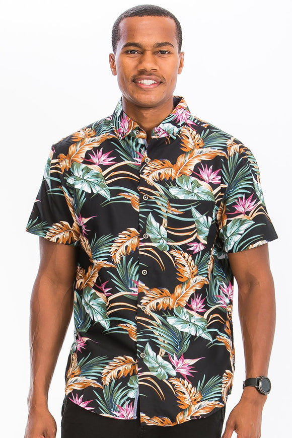 Hawaiian Print Button Down Shirt