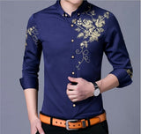Men's Button Front Shirt with Floral Design Yellow Pandora