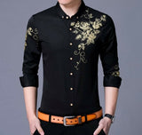 Men's Button Front Shirt with Floral Design Yellow Pandora