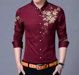 Men's Button Front Shirt with Floral Design Yellow Pandora